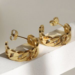 NEW 18K Gold Plated Braided Round Hoop Earrings 0